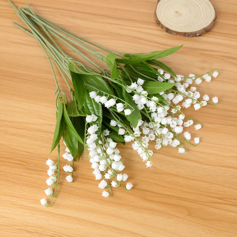 6pcs White Bellflower Artificial Lily Valley Orchid Flower For Home Garden Decoration Wedding Party Bride Bouquet Fake Plant