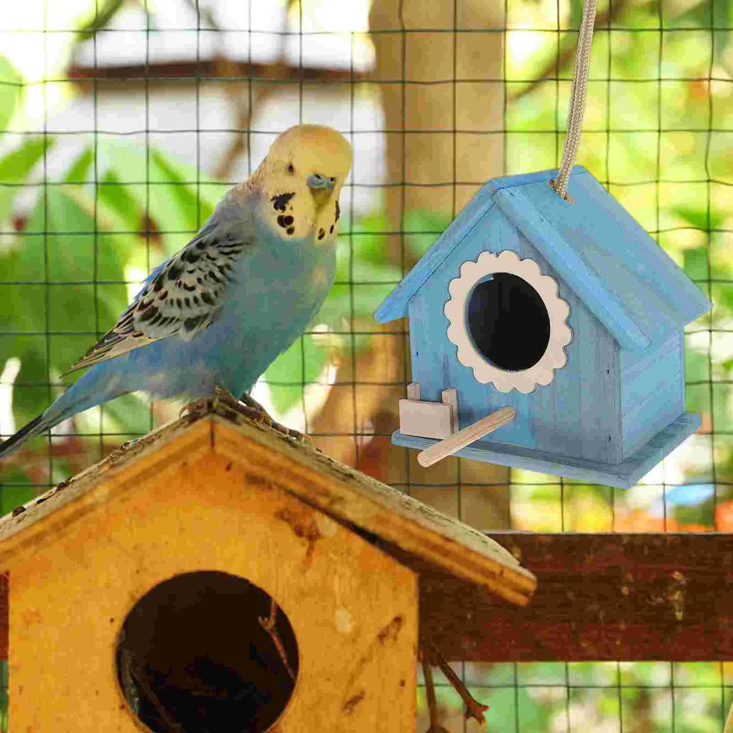 Wooden Bird House Nest Birds Parakeet The Bird's Feeder Birdhouses Plastic Outdoor Decor