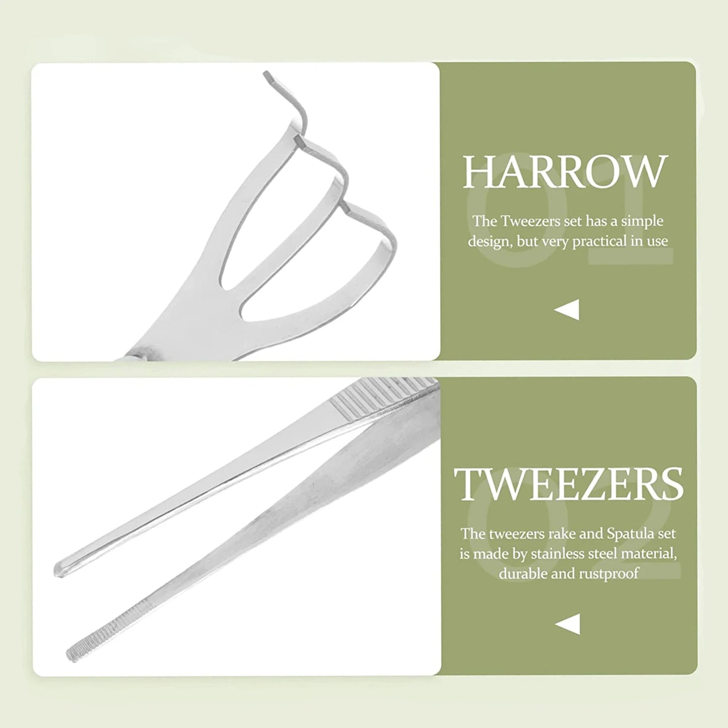 2-in-1 304 Stainless Steel Root Rake with Bonsai Tweezers with Ergonomical Handle Soil Farming Tool for Succulents Crafting