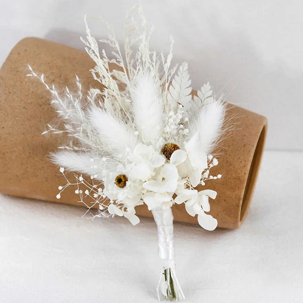1 Set Wedding Mini Corsage Artifical Flower Combination Dried Plants Branch Decoration Diy Home Festival Bride Groom Floral