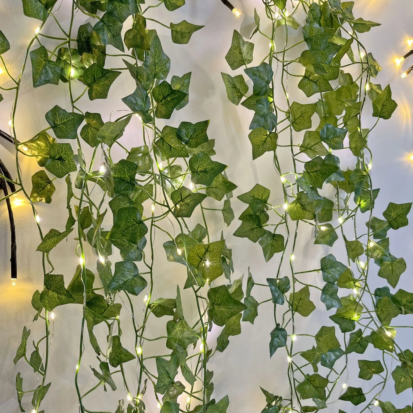 2M Silk Green Leaf Ivy Vine with LED Lights String Sakura for Home Bedroom Decor Wedding Glowing Artifical Plant Garland Decor