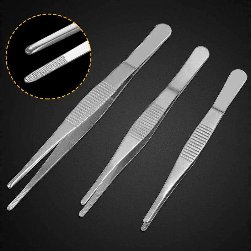 Stainless Steel Round Head Tweezers 12.5/14/16/18cm Thickened Curved Serrated Tip Daily Gardening Tools Multifunctional Pliers