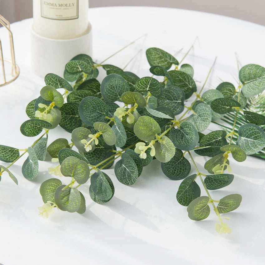 10PCS Artificial Plant Fake Grass Christmas Decorations Vases for Home Wedding Decorative Flowers Wreath Silk Eucalyptus Leave