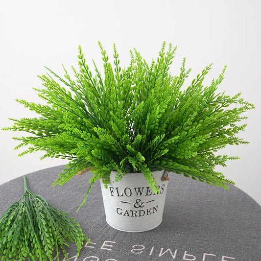 2Pc Artificial Plants Green Grass Bouquet Plastic Fake Plants Outdoor Decor Artifical Grass for Wedding Home Decoration Table