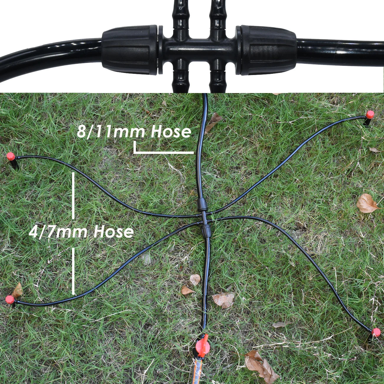 KESLA 5PCS Garden 3/8'' to 1/4'' 6-Way Watering Hose Connectors w/ Lock Drip Irrigation for 8/11 to 4/7mm Tubing Barbed Adaptors