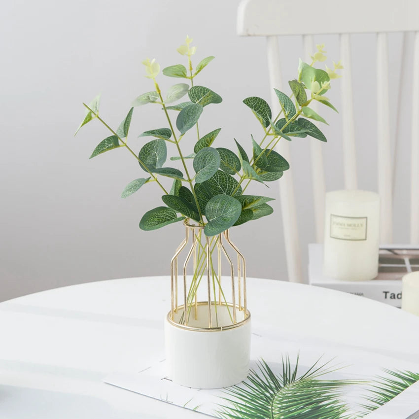 10PCS Artificial Plant Fake Grass Christmas Decorations Vases for Home Wedding Decorative Flowers Wreath Silk Eucalyptus Leave