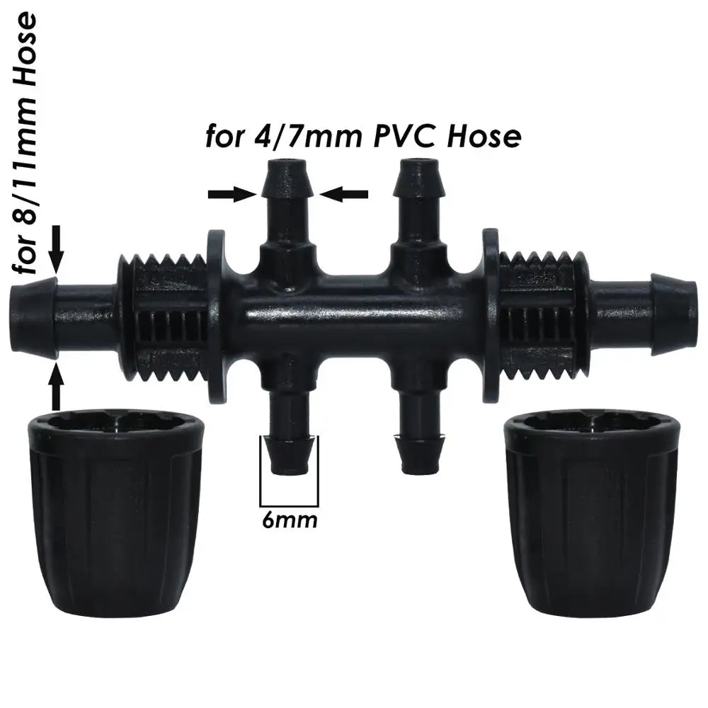 KESLA 5PCS Garden 3/8'' to 1/4'' 6-Way Watering Hose Connectors w/ Lock Drip Irrigation for 8/11 to 4/7mm Tubing Barbed Adaptors
