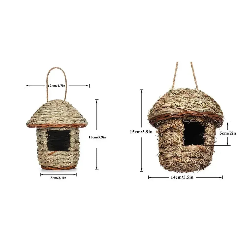 Handwoven Straw Bird Nest Parrot Hatching Breeding Grass Cave Garden Supply Grass Birds House Humming Bird Nest for Lawn Home