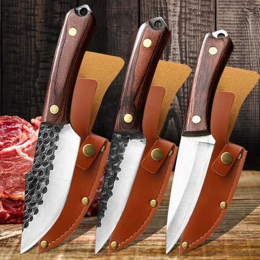 Meat Boning Knife Kitchen Butcher Bone Hand Forged Sharp Slaughtering Cutter Steel Knives with Sheath for Outdoor Fishing BBQ