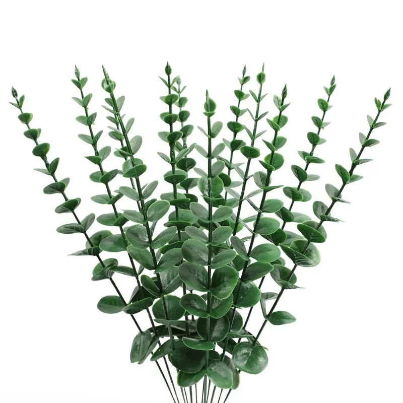 10pcs Artificial Plants Eucalyptus Leaves Green Leaf Branches for Home Garden Wedding Decoration Flowers Bouquet Centerpiece