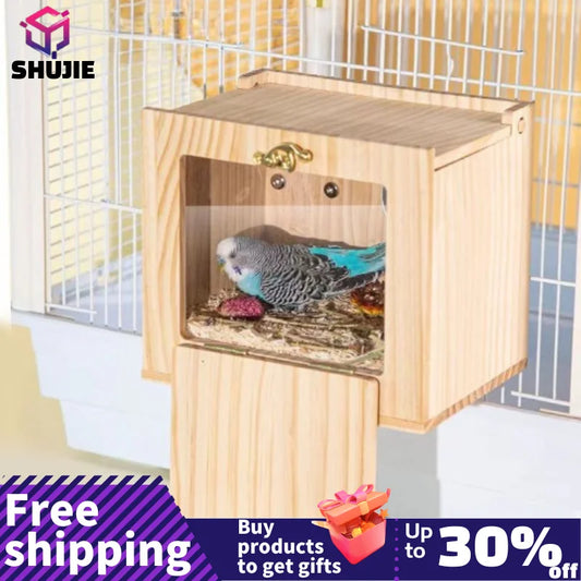 Bird Box Nesting Parakeet Cage House Houses Cockatiel Wooden Parrot Budgie Breeding Parakeets Wood Cages Boxes Home Supplies