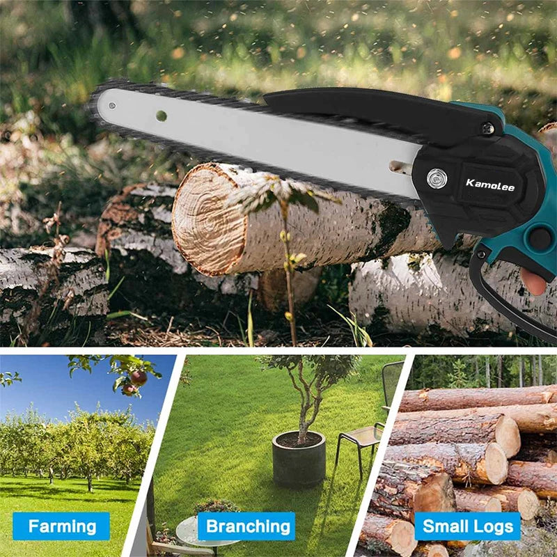 Kamolee Brushless Electric Chain Saw 24V 4/6/8 Inch Mini Chainsaw Wood Cutter Pruning Garden Power Tool For Makita 18V Battery
