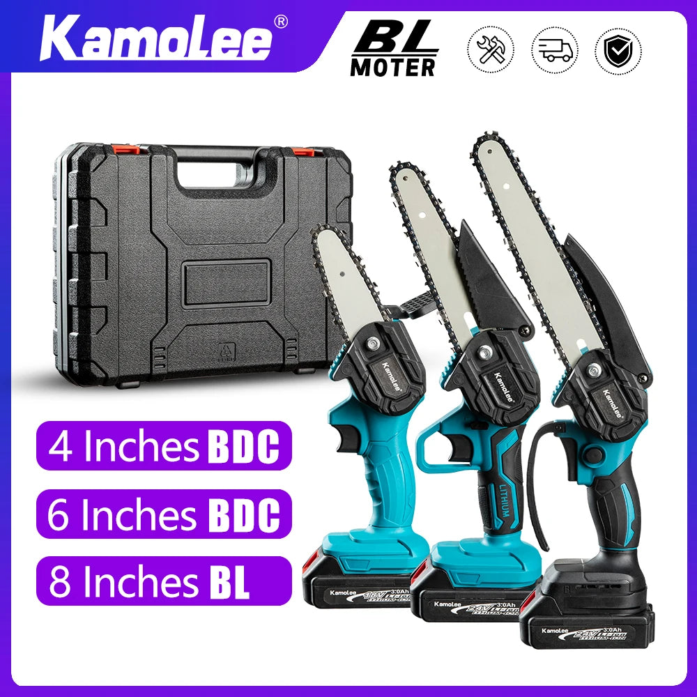 Kamolee Brushless Electric Chain Saw 24V 4/6/8 Inch Mini Chainsaw Wood Cutter Pruning Garden Power Tool For Makita 18V Battery