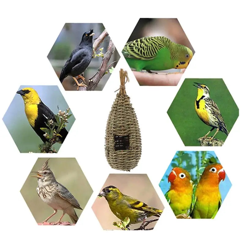 Hanging Bird House Pastoral Style Birdhouse Natural Fiber Finch Bird Nest Hut Outdoo Cage Hand-woven Straw Rope Shelter Hideaway