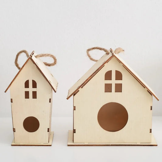DIY Bird Wood House with Lanyard Outdoor Handmade Accessory Pet Supplies Hanging Birdhouse for Outside Balcony