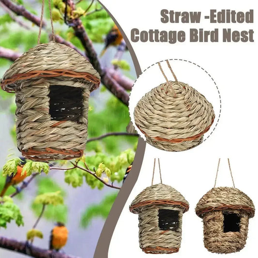 Handwoven Straw Bird Nest Parrot Hatching Breeding Grass Cave Garden Supply Grass Birds House Humming Bird Nest for Lawn Home
