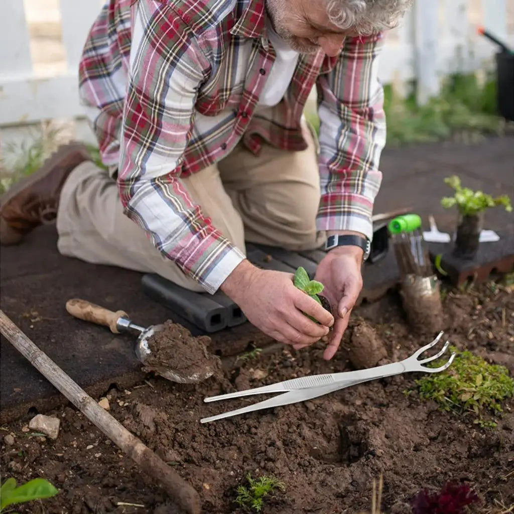 2-in-1  304 Stainless Steel Root Rake with Bonsai Tweezers with Ergonomical Handle Soil Farming Tool for Succulents Crafting