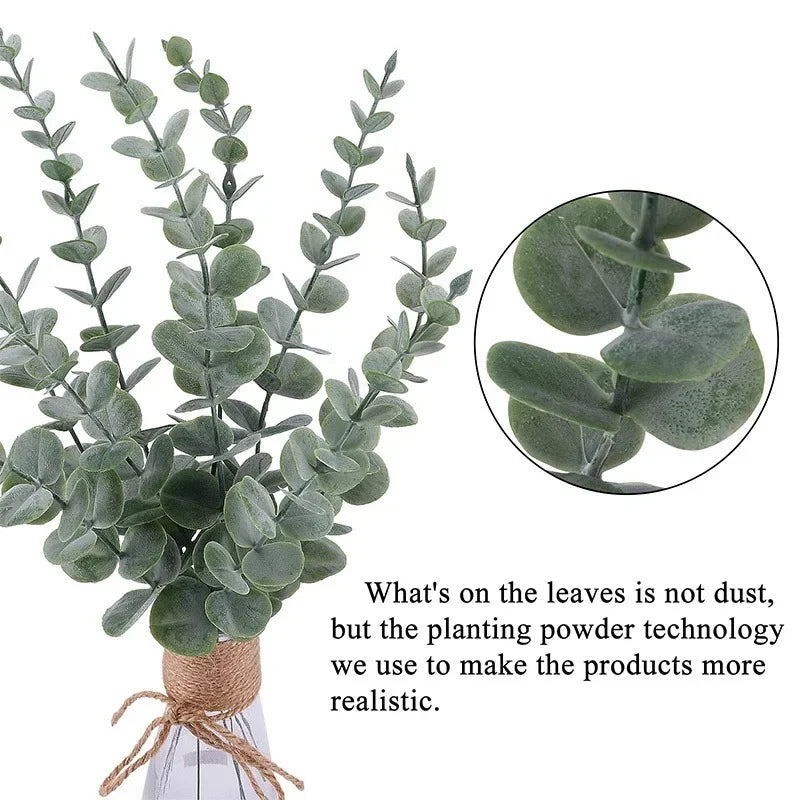 10pcs Artificial Plants Eucalyptus Leaves Green Leaf Branches for Home Garden Wedding Decoration Flowers Bouquet Centerpiece