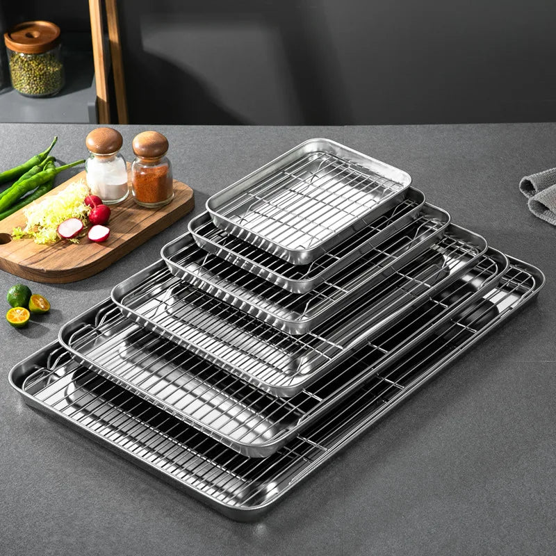 Kitchen Food Storage Tray Stainless Steel Serving Plates BBQ Steamed Spices Buffet Dishes Household Organizers Utensils