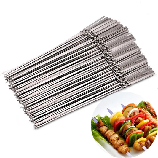 10/20Pcs Stainless Steel Barbecue Skewer Reusable BBQ Skewers Kebab Iron Stick For Outdoor Camping Picnic Tools Cooking Tools